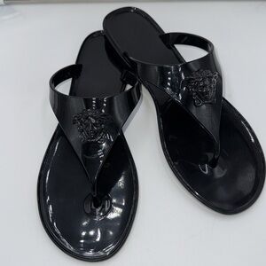 Slightly Used Versace Black Medusa Palazzo Jelly Flip Flops Sandals w/ Box.